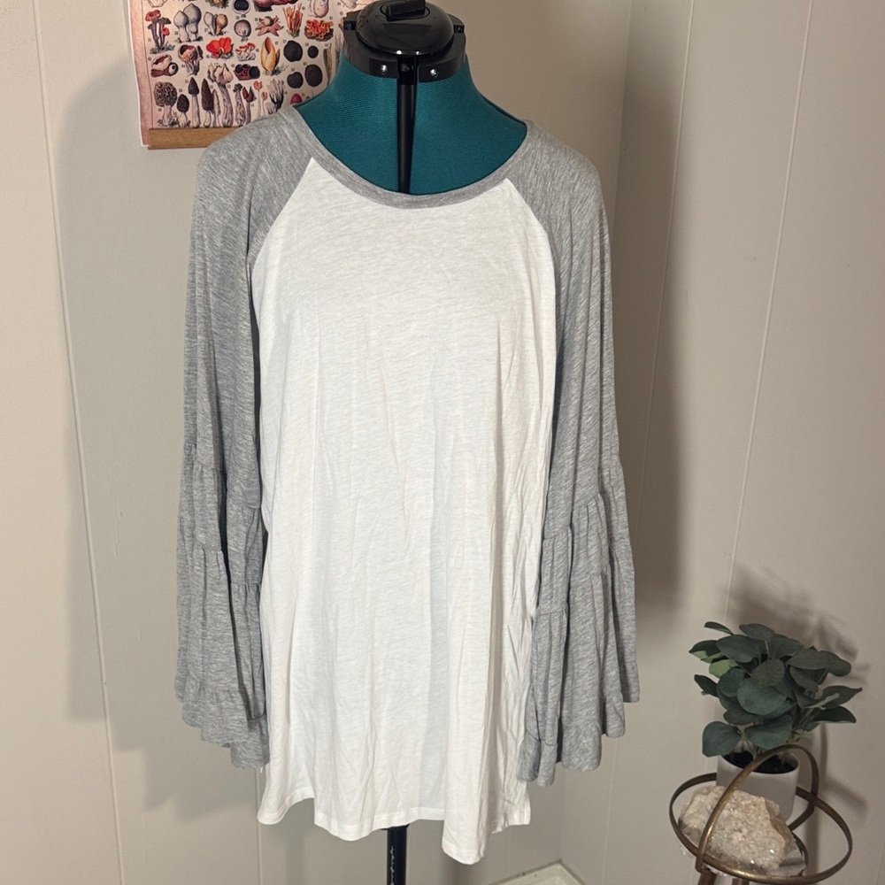 Three bird nest Gray and White Women's Raglan Sleeve Top Size L